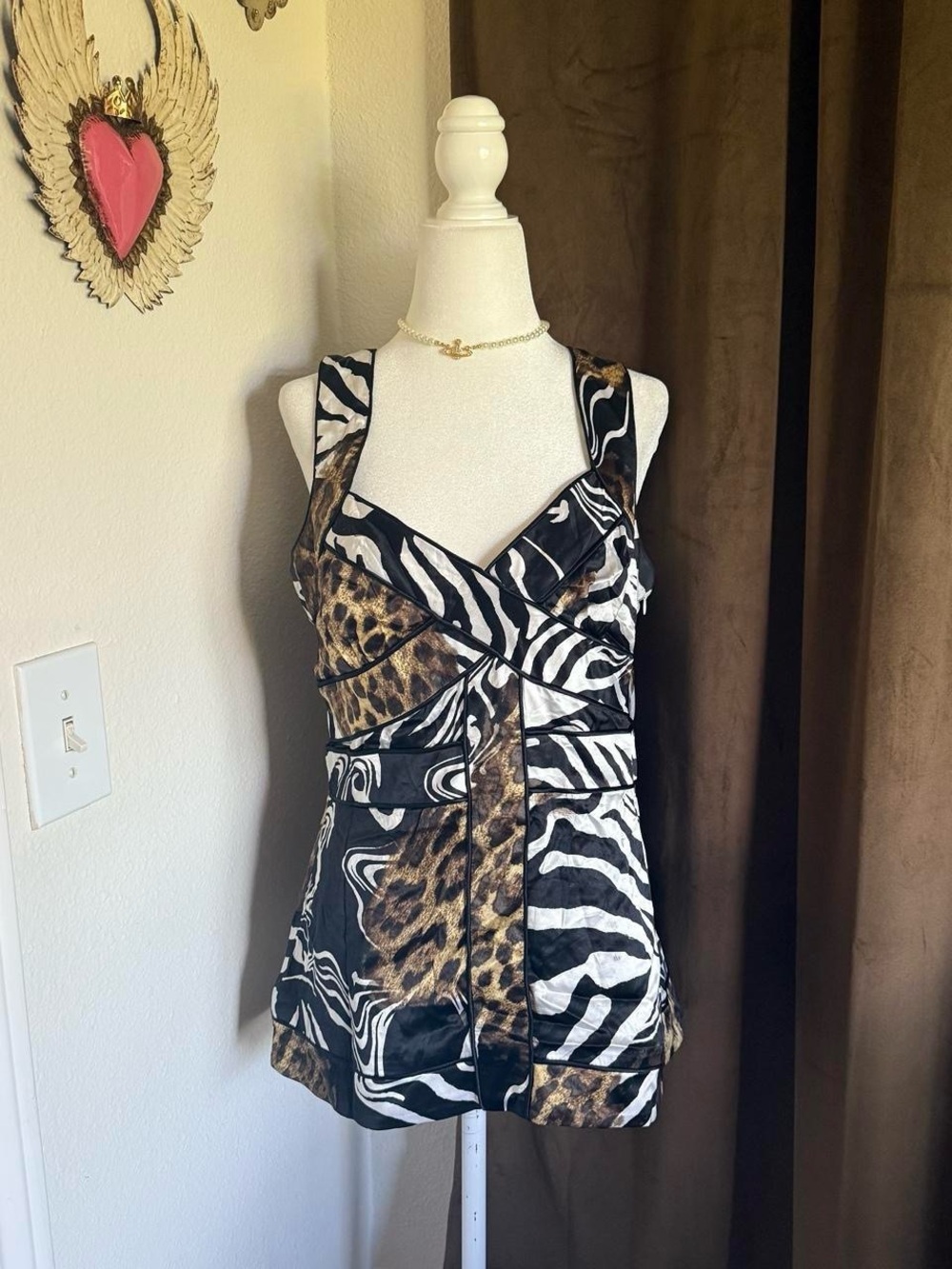 Cache Mixed Animal Print Silk Blend Sleeveless Women’s Blouse Size Large